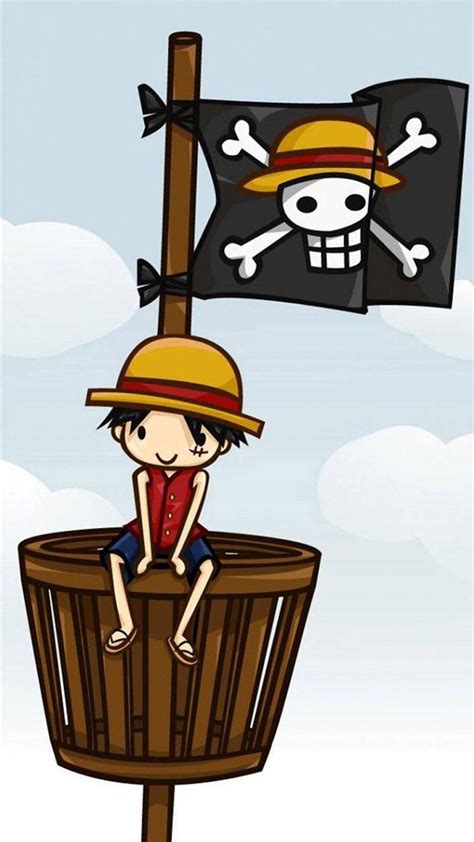 Download One Piece Phone Luffy With Jolly Roger Wallpaper | Wallpapers.com