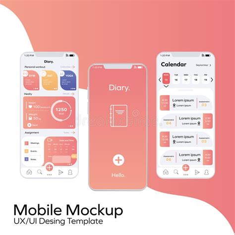 Colored Mobile App Mockup Templates Vector Stock Illustration ...