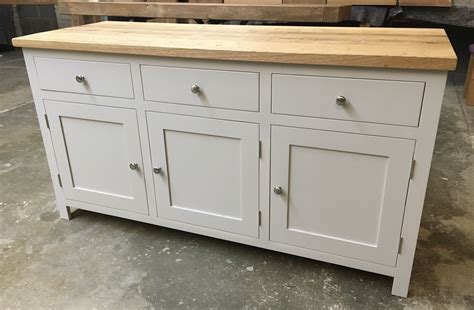 Painted Shaker Sideboard in F&B Cornforth White. This one has a rough sawn rustic oak top that ...