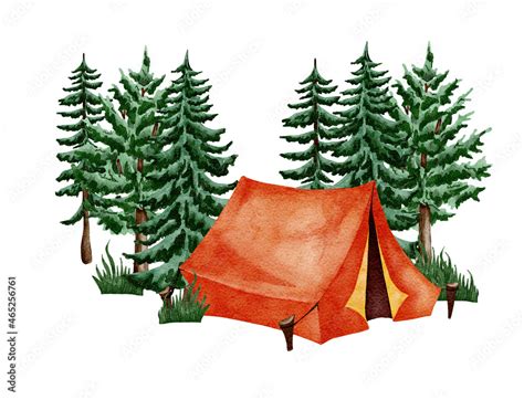 Camping clipart. Hand drawn wild camping illustration. Forest, hiking ...