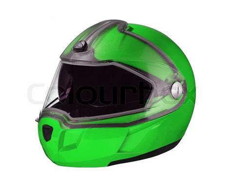 Green shiny motorcycle helmet Isolated ... | Stock image | Colourbox