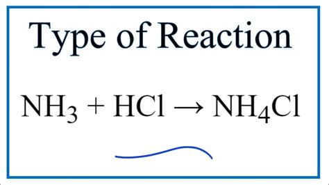 Type of Reaction for NH3 + HCl = NH4Cl - YouTube