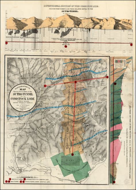 Topographical Map Showing the Locations of the Sutro Tunnel and the Comstock Lode State of ...