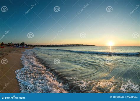 Scenic Morning Sunrise on Sandy Beach Stock Image - Image of golden ...