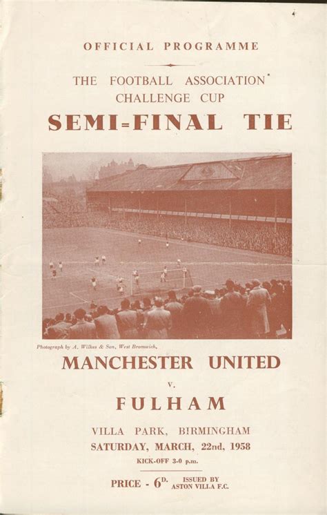 MANCHESTER UNITED V FULHAM 1958 (F.A. CUP SEMI-FINAL) FOOTBALL ...