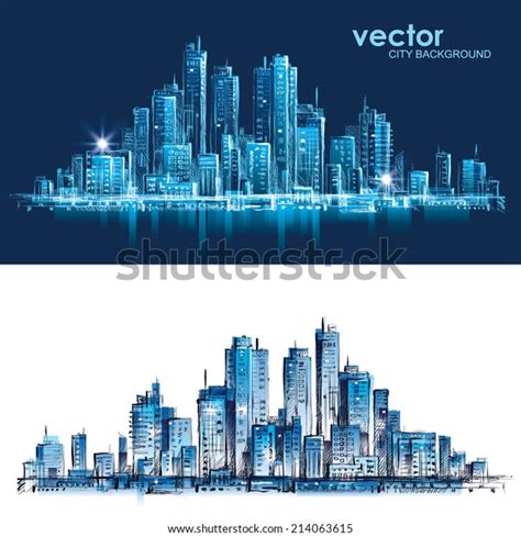 Cityscape Night Hand Drawn Vector Stock Vector (Royalty Free) 214063615 ...