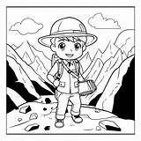 Premium Vector  Coloring Page Outline Of A Kid Boy hiking In The mountains sketch template