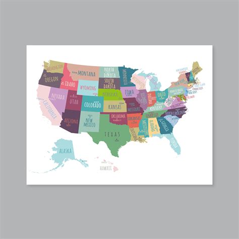 US Map Capitals Wall Art, PRINTABLE United States Map Print, Usa States ...