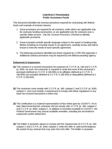 CONTRACT PROVISIONS TEMPLATE Doc Template | pdfFiller