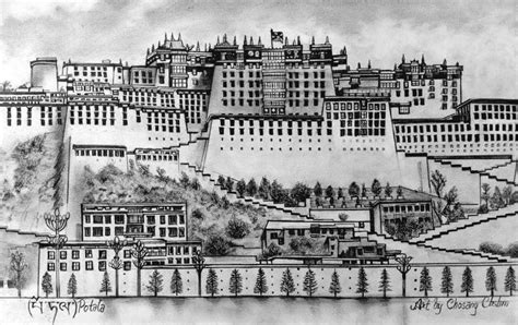 Drawing of Potala Palace, the home where His Holiness the Dalai Lama belongs