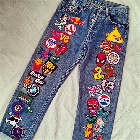 Patched Denim / Reworked Vintage Jeans with Patches / Patched