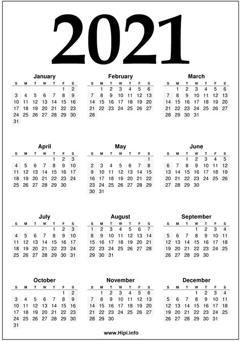 Free Printable Year 2021 Calendar With Holidays - Riset