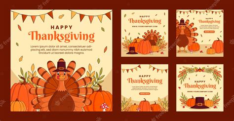 Premium Vector | Thanksgiving celebration instagram posts collection