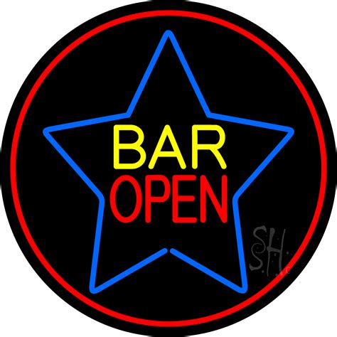 Yellow Bar Open Inside Blue Star LED Neon Sign - Bar Open Neon Signs ...