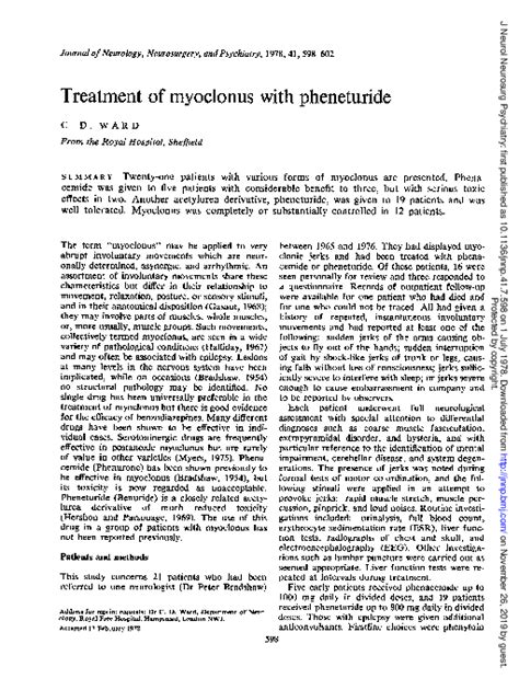 (PDF) Treatment of myoclonus with pheneturide | Christopher D Ward - Academia.edu