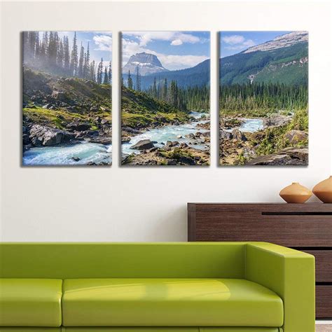 Wall26 3 Panel Canvas Wall Art - Majestic Natural Landscape Triptych Canvas Series - River ...