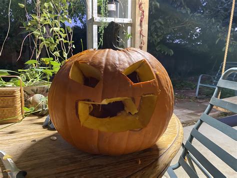 This is my first pumpkin carving and I made the sinister p. Btw one of the fangs fell out : r/roblox