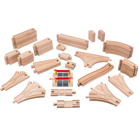 Playbees Wooden Train Track Toy Set 59 Pieces Compatible w/ Brio, Thomas