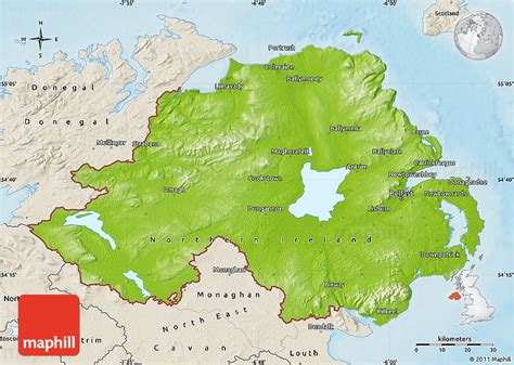 Physical Map of Northern Ireland, shaded relief outside