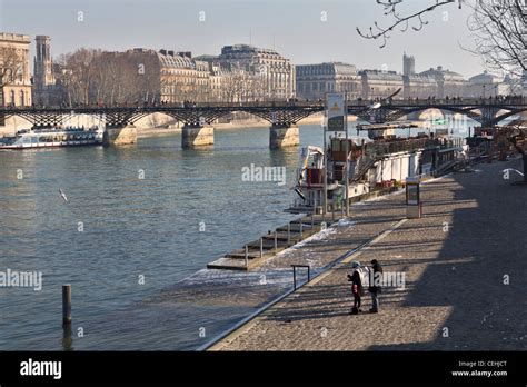 View of the River Seine towards Pont des Arts, Paris, France Stock ...