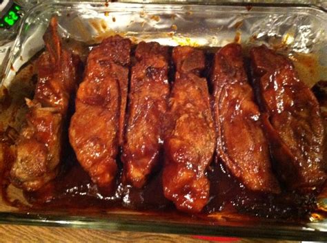 Pork ribs that were cooked in the oven. http://www.cookingathomewithus ...