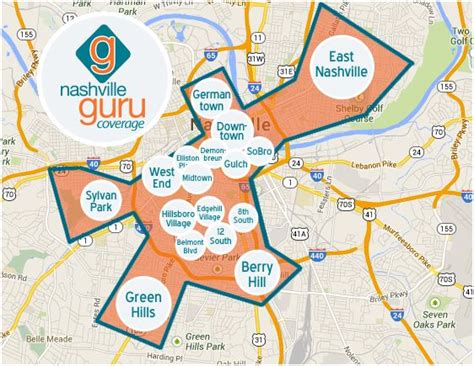 Nashville Guru Coverage Map with Areas | Nashville Guru | Nashville map ...