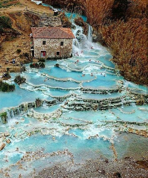 Relaxing at awesome Mill Waterfalls. Saturnia, Tuescany, Italy. # ...