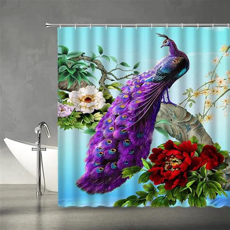 Peacock Shower Curtain Purple Retro Elegant Animal Peacock Feather ...