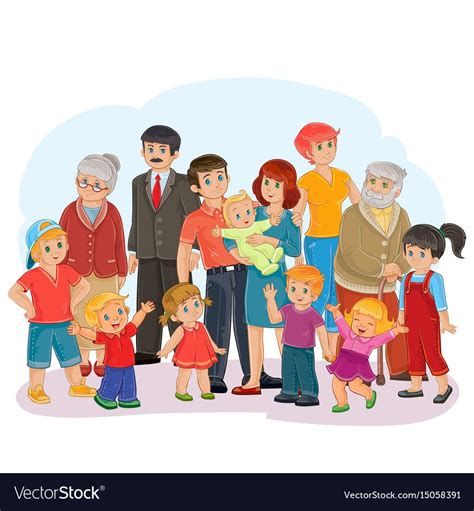 Big happy family - great-grandfather great Vector Image | Family cartoon, Family drawing, Family ...