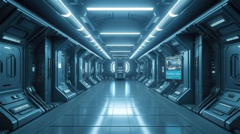 The Hallway Of An Futuristic Space Station Background, 3d Render Futuristic Spaceship Interior ...