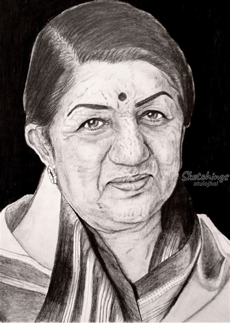 Lata Mangeshkar Sketch Pencil Sketch, Drawing, Realistic Art