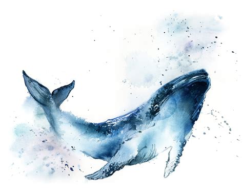 Blue Whale Art Print Whale Aquarelle Painting Art Sea Animal | Etsy