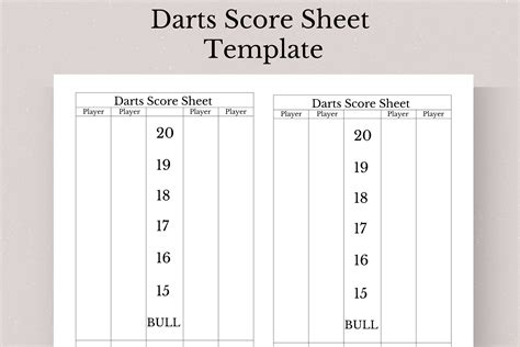 Darts Score Sheet Template, Printable Darts Score Sheet, Darts Game Score Sheet, Printable Darts ...