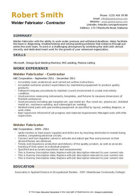 Welder Fabricator Resume Sample