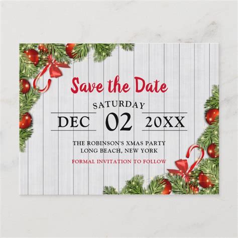 White Rustic Pine Christmas Party | Save the Date Invitation Postcard | Zazzle.com