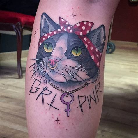 Mystic Eye Tattoo : Tattoos : Color : Feminist Cat in Color with Lettering