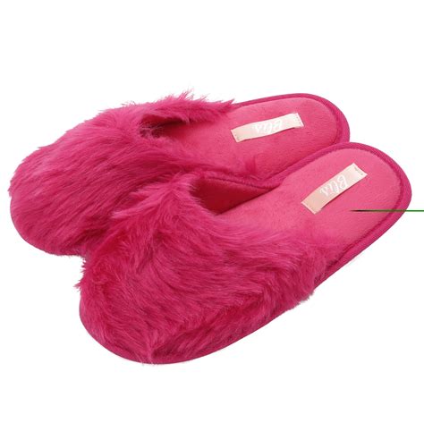 BLIS - Blis Women's Furry Knit House & Bedroom Slippers - Soft & Cozy Slip Ons - Hot Pink - M ...