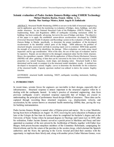 (PDF) Seismic evaluation of Padre Jacinto Zamora Bridge using USHER ...