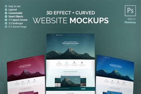 Curved Website Mockup - 3D Effect | Creative Mobile & Web Mockups ~ Creative Market