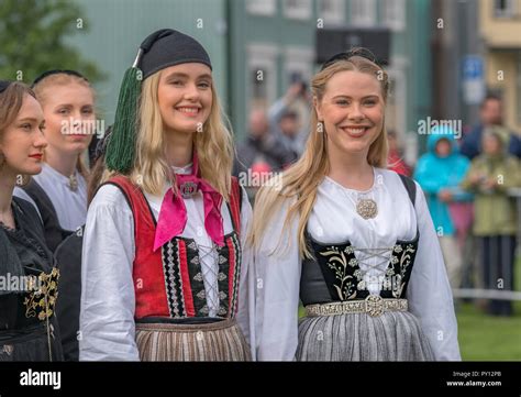 Portrait of a women dressed in Iceland's national costume, independence day, June 17th ...