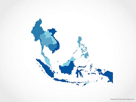 Printable Vector Map of South East Asia with Countries - Blue | Free ...