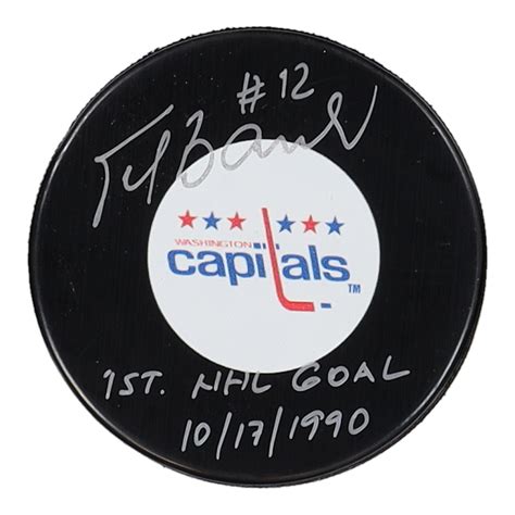 Peter Bondra Signed Capitals Logo Hockey Puck Inscribed "1st NHL Goals ...