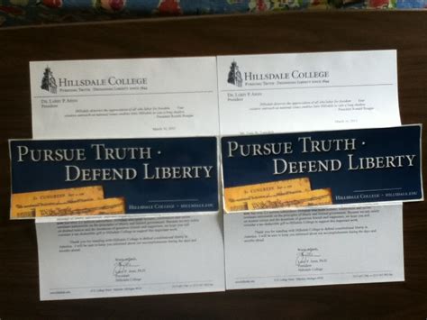 PURSUE TRUTH DEFEND LIBERTY BUMPER STICKERS FROM HILLSDALE COLLEGE