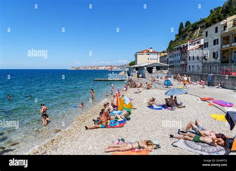 Beach in Piran, Slovenia Stock Photo - Alamy