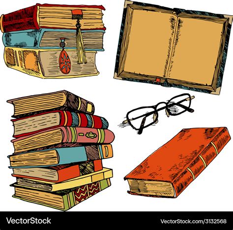 Vintage books color sketch Royalty Free Vector Image