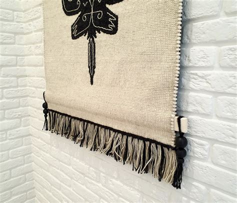 Wall art Woven wool hanging Ethnic motive Wall decor Black | Etsy