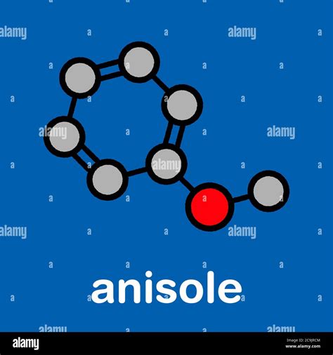 Anisole chemical molecule. Used in fragrances and as chemical precursor. Stylized skeletal ...