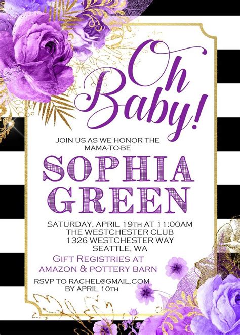 Purple Floral Baby Shower Invitations | Floral baby shower invitations ...