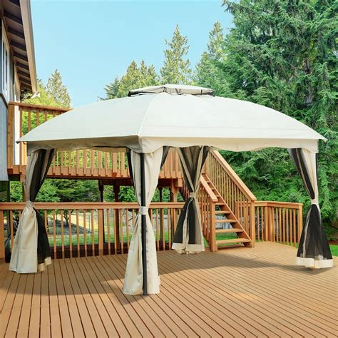 Outsunny 10' x 12' Two Tiered Soft Top Patio Gazebo with Netting and ...