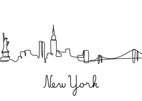 Black ink of New York City skyline in one-line style poster | City skyline, Skyline, New york city